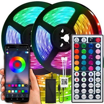 TAŚMA LED RGB KOLOROWA 10M BLUETOOTH STEROWANIE MUZYKĄ + APLIKACJA + PILOT