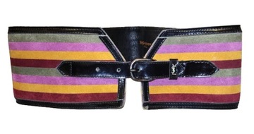 Yves Saint Laurent szeroki damski zamszowy kolorowy unikalny pasek vintage