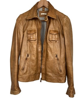 Massimo Dutti CAMELOWA KURTKA SKÓRA NATURALNA-S
