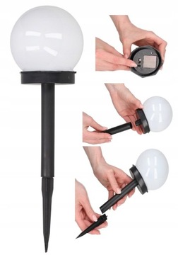 LAMPA SOLARNA OGRODOWA WBIJANA BIAŁA KULA 3SZT