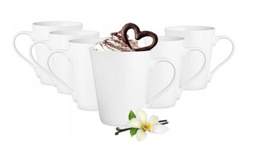 KOMPLET KUBKÓW 6 SZT 250 ML PORCELANA DO KAWY HERBATY BIAŁE ZESTAW PREZENT