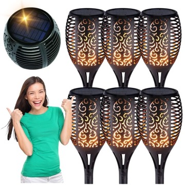 6x LAMPA SOLARNA LED WBIJANA OGRODU PŁOMIEŃ ZESTAW