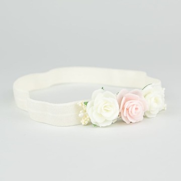 Повязка на крещение цвета экрю, годик, новогодние цветы.