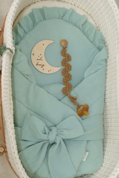 Rożek Becik niemowlęcy muślinowy wiązany z wyjmowanym usztywnieniem KREMOWY