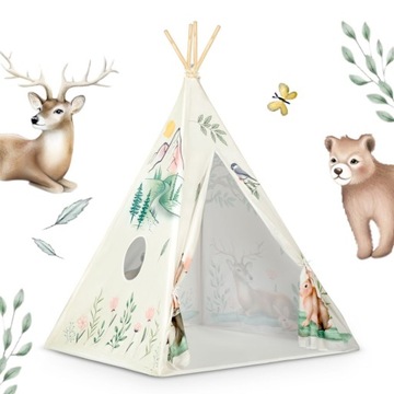 TIPI NAMIOT DLA DZIECI TEEPEE WIGWAM PODUSZKA STABILIZATOR LEŚNE ZWIERZĄTKA