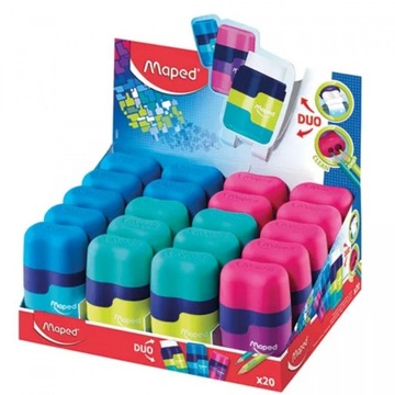 Точилка для карандашей CONNECT с ластиком, цветная, 2 отверстия, 49221