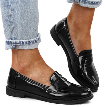 Туфли женские черные, мокасины лаковые LP662, размер 38