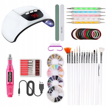 ZESTAW DO ROBIENIA PAZNOKCI MANICURE LAMPA LED