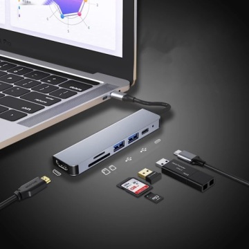 АДАПТЕР ХАБ СПЛИТТЕР TYPE-C SD / TF HDMI 4K 30HZ 100W 6W1 MACBOOK
