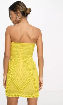 Żółta zdobiona sukienka Asos Design bandeau mini, rozmiar 36