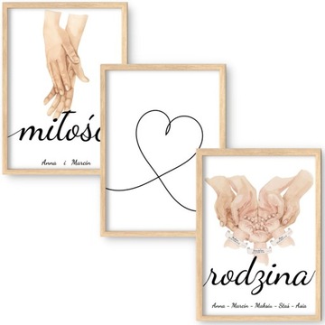 3 x PLAKAT 40X50 MIŁOŚĆ RODZINA IMIONA METRYCZKA DZIEŃ KOBIET