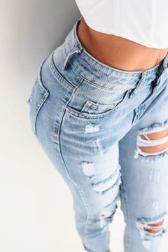 Damskie jeansowe spodniee BOYFRIEND z dziurami podwijane nogawki L