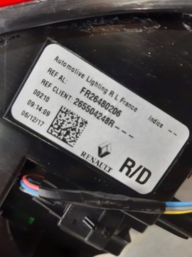 NOVÁ ORIGINÁLNÍ SVĚTLO ZADNÍ RENAULT TALISMAN PRAVÁ 265504248R