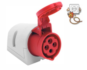 Gniazdo stałe 32A 4P 400V czerwone IP44 124-6