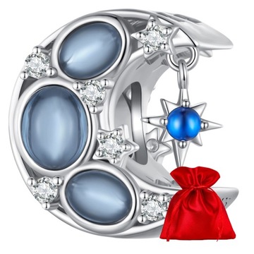 G646 Księżyc gwiazda kryształ srebrny charms koral
