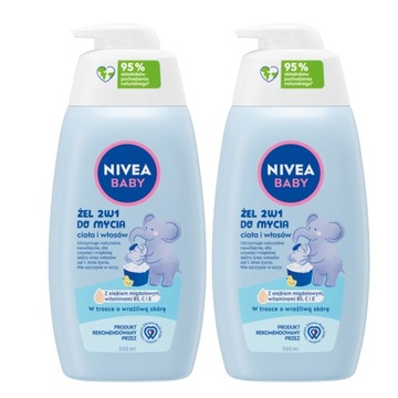 NIVEA BABY 2w1 Żel do mycia kąpieli i szampon z pompką dla dzieci 2x500 ml