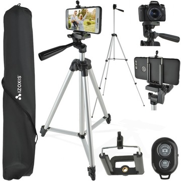 Statyw 133cm + Pilot Uchwyt na Telefon Kamerę Aparat Zestaw 4w1 Tripod