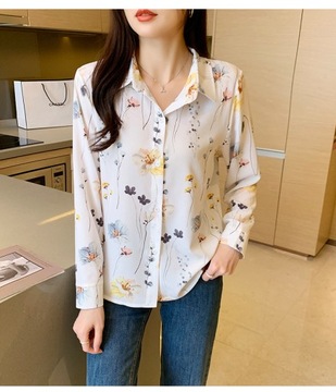 Свободная женская рубашка с длинным рукавом, изысканный цифровой принт