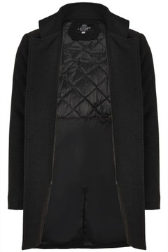 PŁASZCZ MĘSKI CZARNY ELEGANCKI OCIEPLANY PAGONY WAŁNA WIOSENNY CASUAL: L