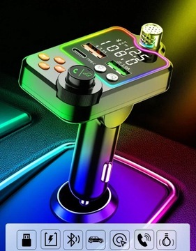 FM-ПЕРЕДАТЧИК ТЕЛЕФОН BT 5.0 QC ЗАРЯДКА 3x USB PD RGB АУДИО