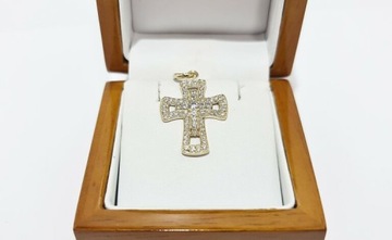 ŚLICZNY 14K ZŁOTY KRZYŻ Z CYRKONIAMI 3,04G