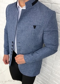 Marynarka meska stojka slim fit niebieska 846 - 46