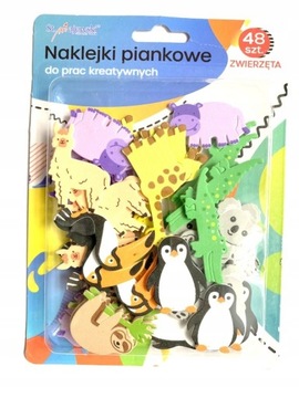 NAKLEJKI PIANKOWE DEKORACYJNE ZWIERZĘTA ZOO 48 szt