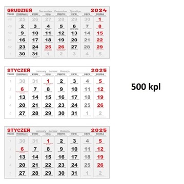 Kalendaria 2025r do kalendarzy trójdzielnych 500kpl