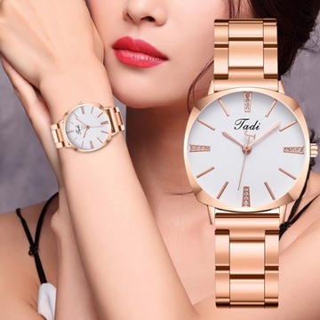 Women Dress Watch Rhinestone Round Dial Stainless Steel