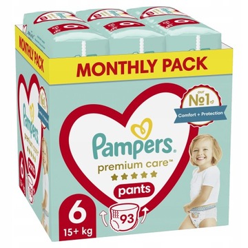 PAMPERS PANTS 6 PREMIUM CARE PIELUCHOMAJTKI DLA DZIECI +15kg 93szt