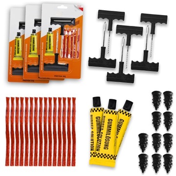 КОМПЛЕКТ ДЛЯ РЕМОНТА ШИН ВЕРЕВКА КЛЕЙ 15x шнур 10x винты БЫСТРЫЙ РЕМОНТ