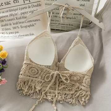 УКОРОЧЕННЫЙ ТОП КРУЖЕВНОЙ КРЮЧКОМ СЕКСУАЛЬНЫЙ ВЫРЕЗ С БЕЗ СПИНКИ