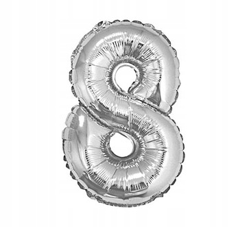 BALON FOLIOWY CYFRA 8 srebrna 70cm URODZINY