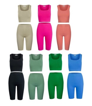 Sportowy zestaw legginsy +top szerokie ramiączka MISSY (Czarny) 4XL/5XL