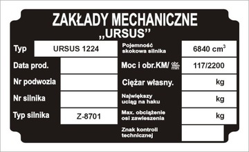 Tabliczka znamionowa ciągnik URSUS 1224 wzór III