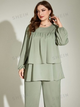 SHEIN CURVE KOMPLET SPODNIE+BLUZKA Z PASKIEM ZIELONY 2XL 225