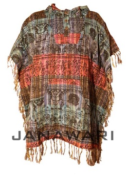 Lekkie ponczo bawełniane z Nepalu HIPPIE PONCHO