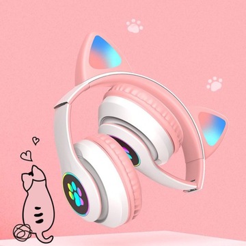 БЕСПРОВОДНЫЕ НАУШНИКИ С МИКРОФОНОМ ЦВЕТНЫЕ СВЕТОДИОДНЫЕ КОШАЧЬИ УШИ ДЛЯ ДЕТЕЙ