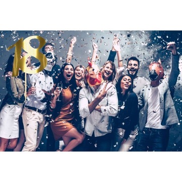 TOPPER na tort DEKORACJA na 18 URODZINY liczba złoty METALIK