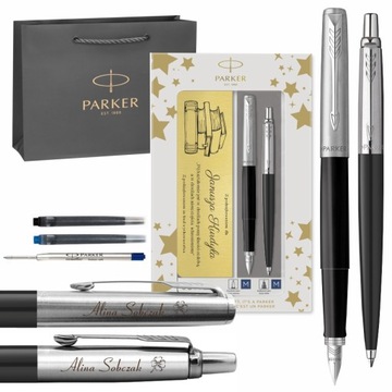 ZESTAW DŁUGOPIS PIÓRO PARKER JOTTER CZARNY GRAWER