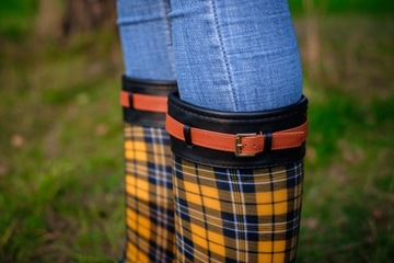 Kalosze Damskie wysokie w kratę żółte 37