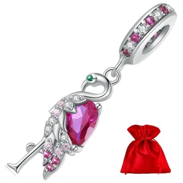 G588 Różowy flaming srebrny charms zawieszka beads
