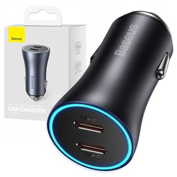 BASEUS SZYBKA ŁADOWARKA SAMOCHODOWA 2x USB-C 40W DO GNIAZDA ZAPALNICZKI