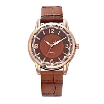 Women Watch Dual-color Round Dial Faux Leather Strap Elegant