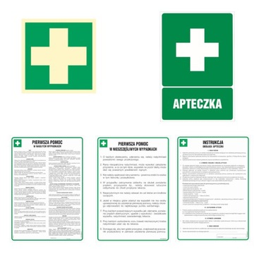 Zestaw znaków BHP Apteczka pierwsza pomoc apteka