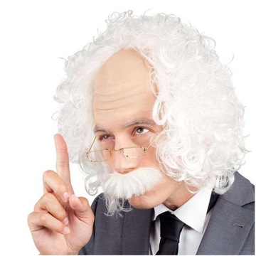 super PERUKA EINSTEIN z wąsami i okularami STRÓJ