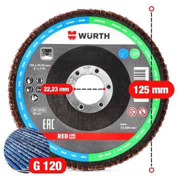 10 лепестковых дисков для шлифования стали 125x1 мм P120 WURTH Strong