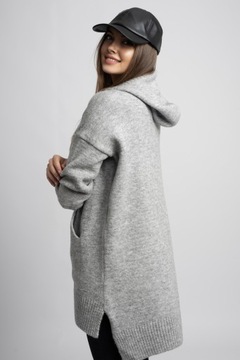 ATTIMO sweter tunika bluza z kapturem typu kangurka z asymetrycznym krojem