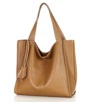 Modna torebka damska skórzany shopper bag MARCO MAZZINI Portofino Max camel