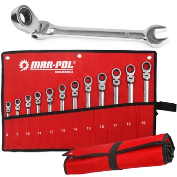 KLUCZE 8-19MM PŁASKO OCZKOWE Z GRZECHOTKĄ ŁAMANE ZESTAW KLUCZY 12 SZTUK